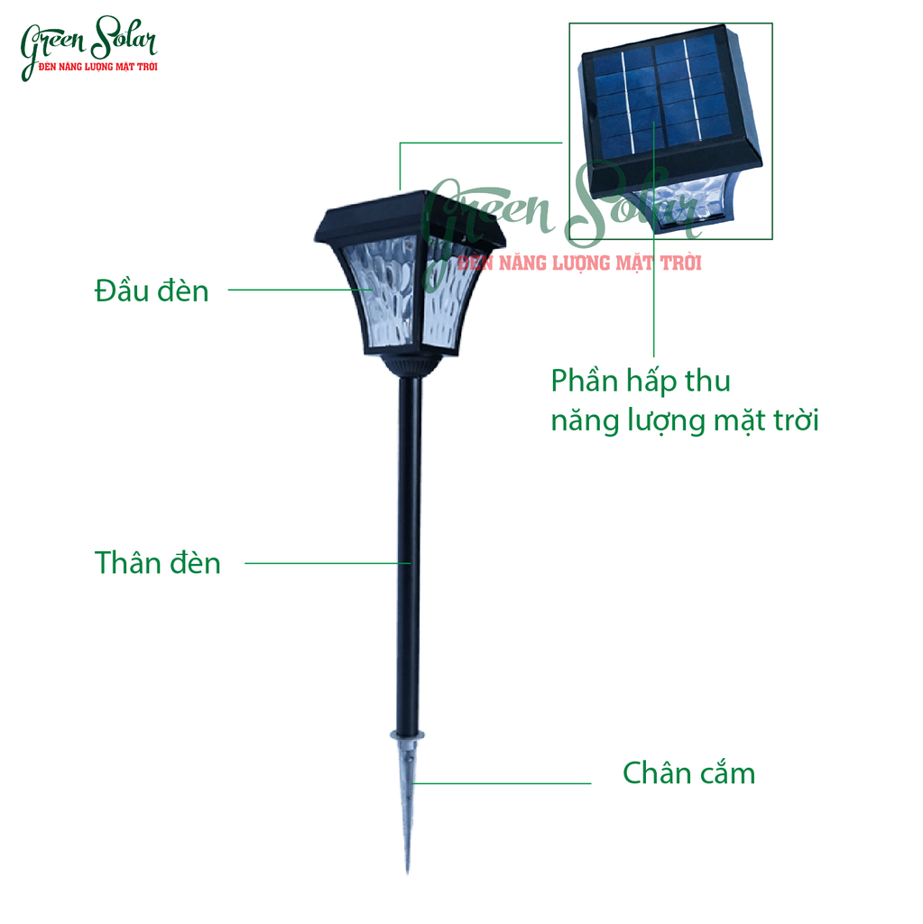 Đèn cắm đất tứ giác pha lê đen