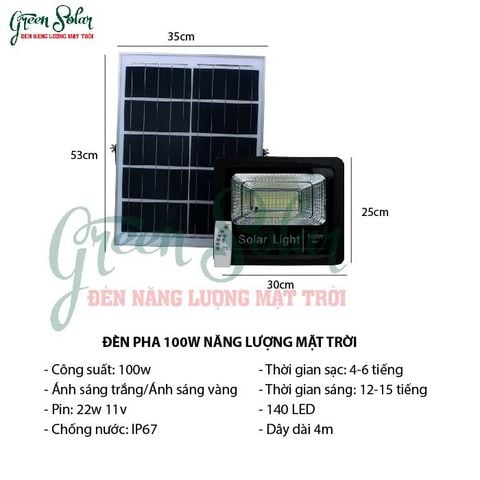  Đèn Pha 100W Ánh Sáng Mạnh – Đèn Năng Lượng Mặt Trời Cao Cấp – Ánh Sáng Vàng 