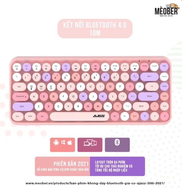  Bàn phím không dây bluetooth giả cơ AJAZZ 308i 2021 chính hãng dành cho iPad, máy tính bảng, MacBook, Laptop, PC v.v 