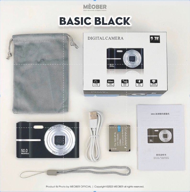  [Tặng thẻ nhớ] Máy ảnh kĩ thuật số digital Booie Retro Y2K Korea Camera - quay, chụp 50MP, siêu gọn by MèoBer 