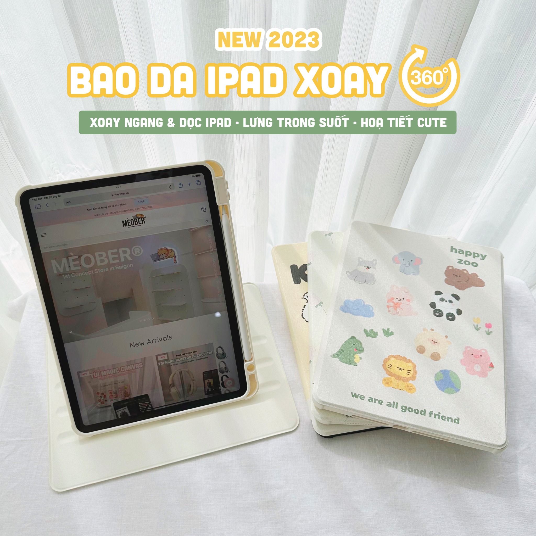  [Premium] Bao da Xoay iPad Cute Acrylic, phối màu pastel, in hoạ tiết & lưng chống ố Cover iPad Gen 7 8 9, Air 4 5 6, Pro 11 12.9 