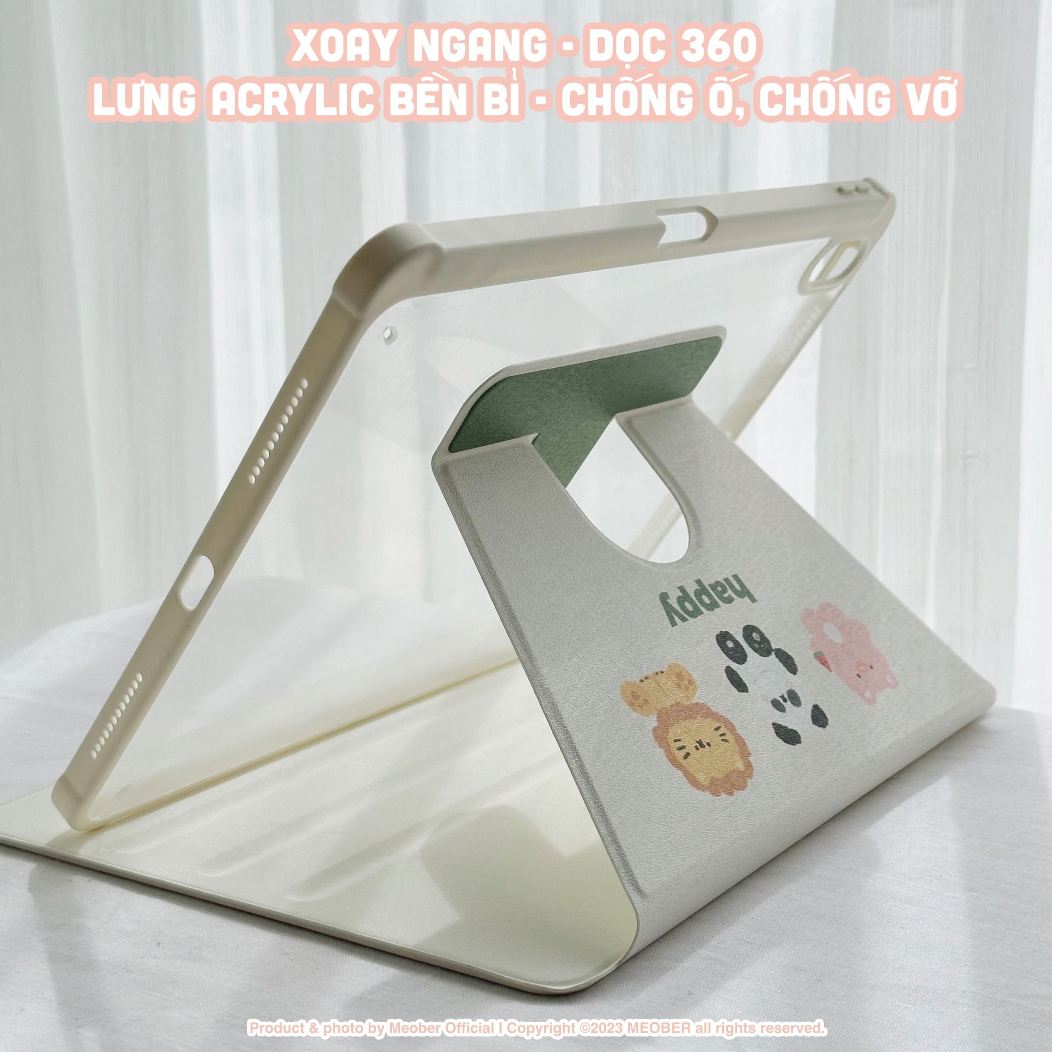  [Premium] Bao da Xoay iPad Cute Acrylic, phối màu pastel, in hoạ tiết & lưng chống ố Cover iPad Gen 7 8 9, Air 4 5, Pro 11 12.9 