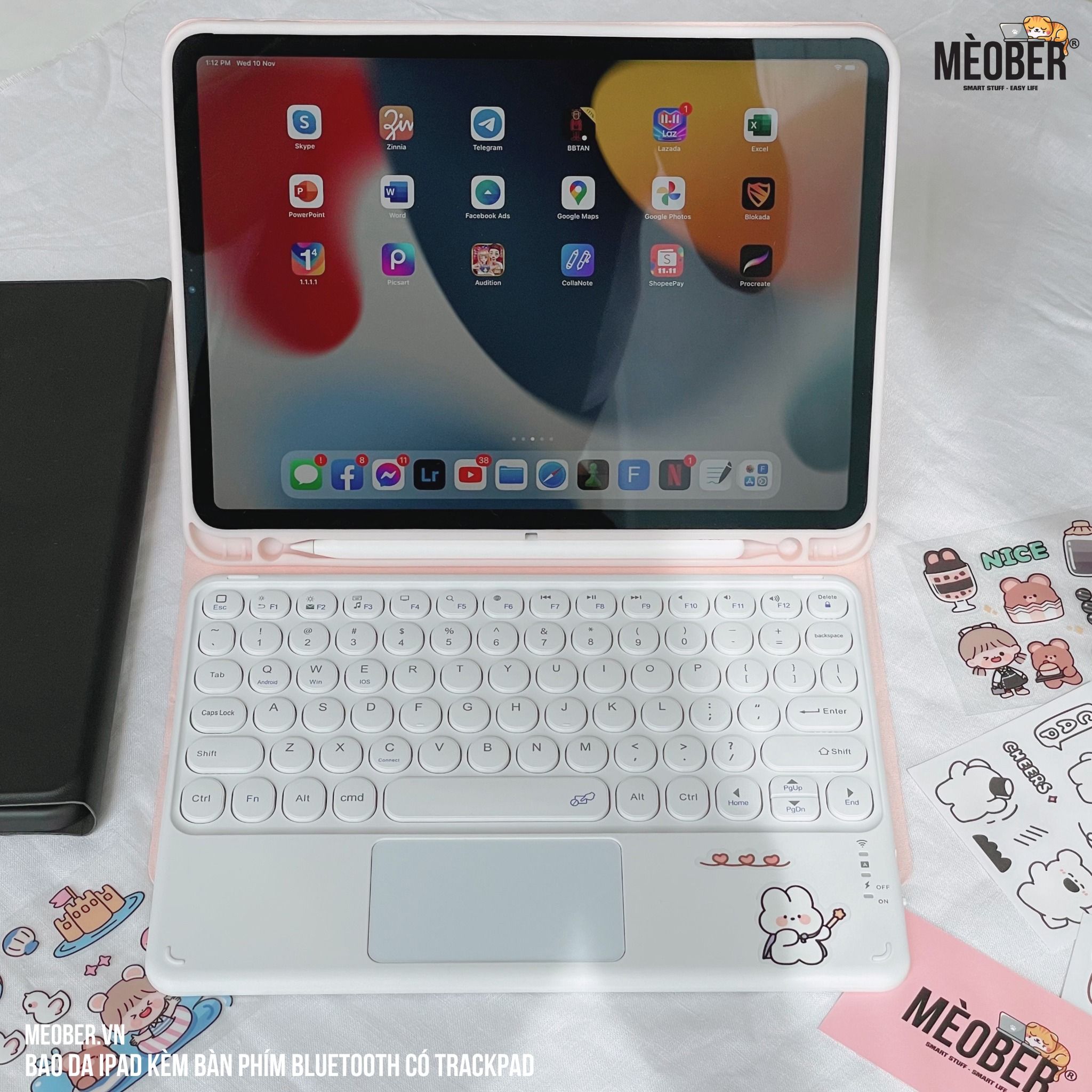  [Premium] Bao Da Kèm Bàn Phím Không dây Cho iPad Gen5/6/7/8/9/10/11, Air3/4/5/6/7,Pro11 M2 M4 