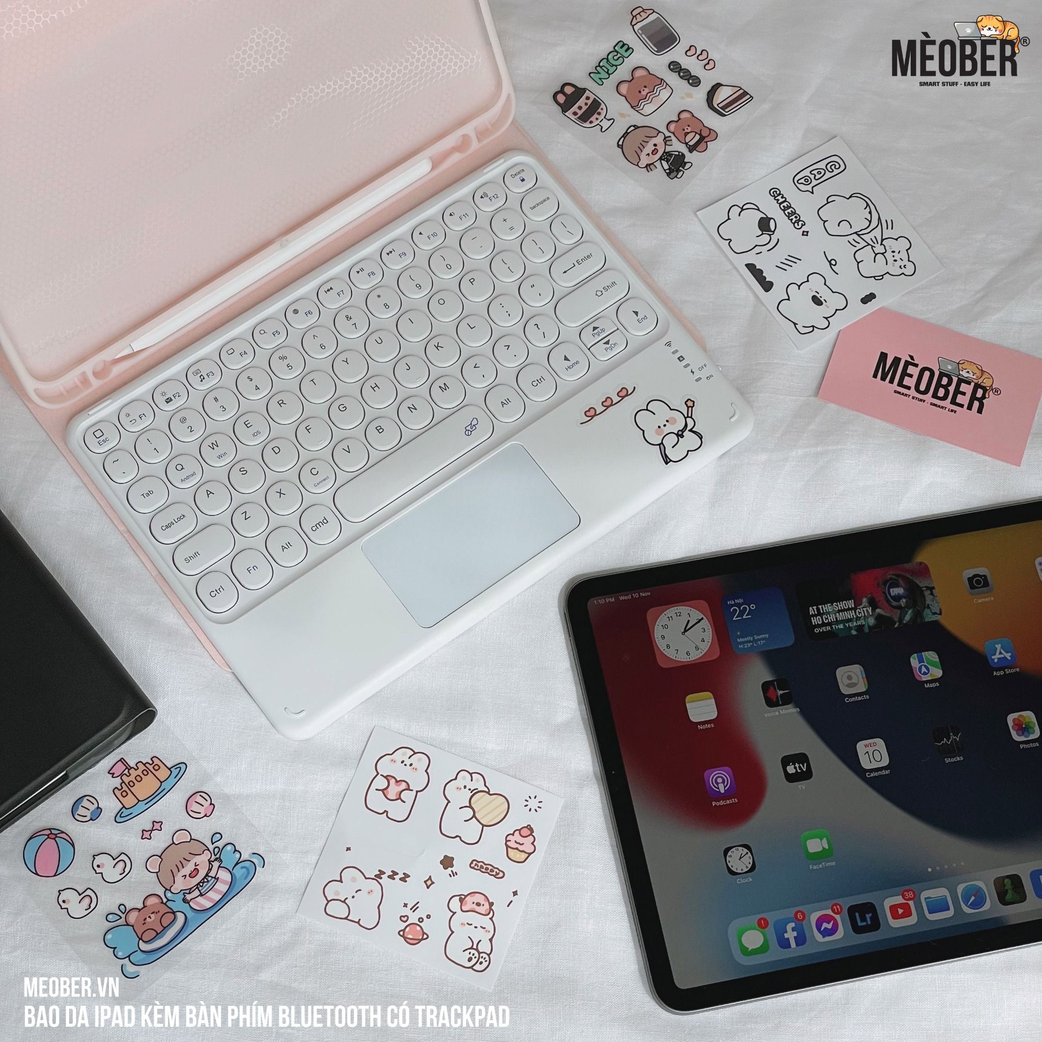  [Premium] Bao Da Kèm Bàn Phím Không dây Cho iPad Gen5/6/7/8/9/10/11, Air3/4/5/6/7,Pro11 M2 M4 