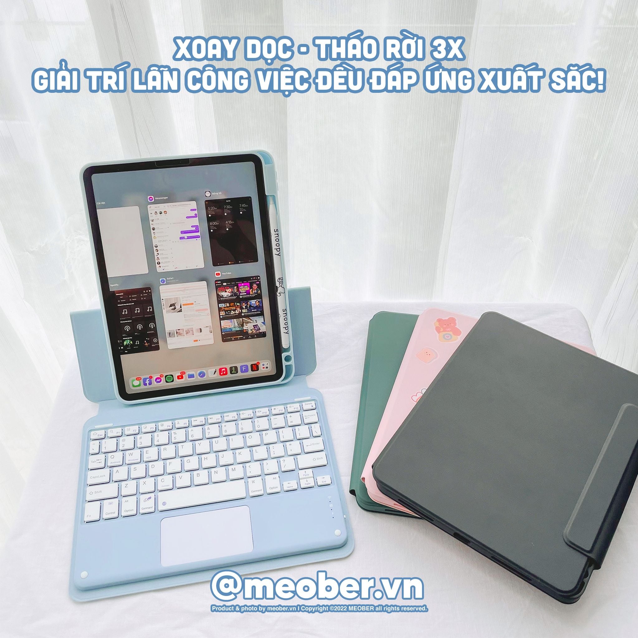  [Premium] Bao Da Nam Châm Kèm Bàn Phím Tháo Rời Cho iPad Pro 11, Air 4/5/6/7, Mini 6, 12.9inch M1/M2, Pro M4. 