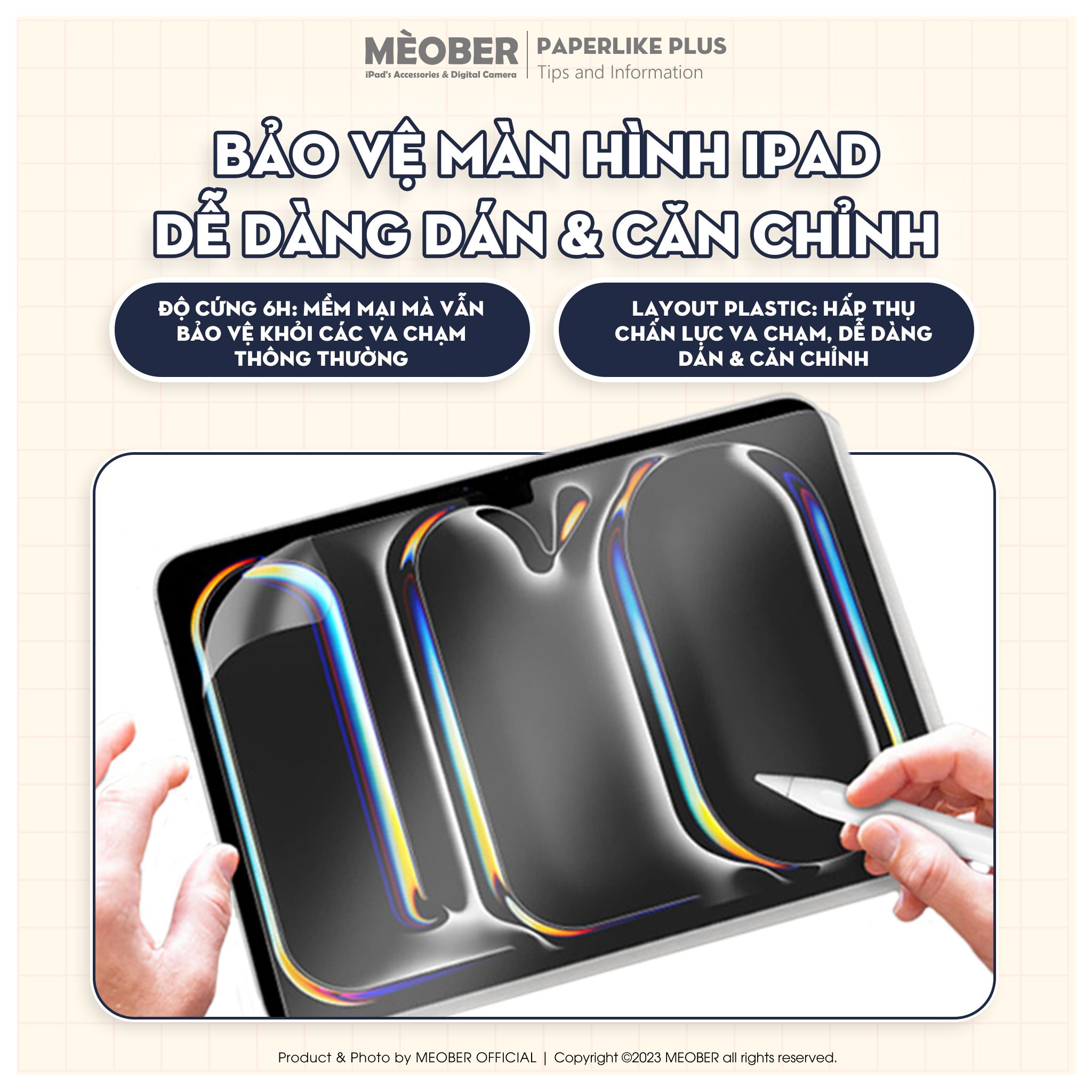  [Paperlike Plus] Dán màn hình iPad Paperlike by MèoBer chuyên dụng, viết vẽ như trên giấy, chống chói, vân tay dành cho iPad 