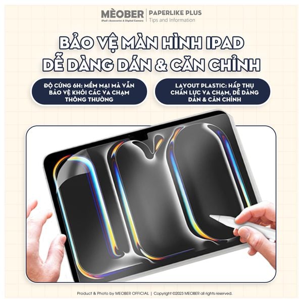  Dán màn hình iPad Paperlike Nhám - Viết vẽ như trên giấy, chống chói, hạn chế ánh sáng xanh dành cho Pro M1/M2, M4, Air 4/5/6, Gen 10/11 A16, Mini 6/7 Pro M1/M2, M4, Air 4/5/6, Gen 10/11 A16, Mini 6/7 Ber Paper by MèoBer 