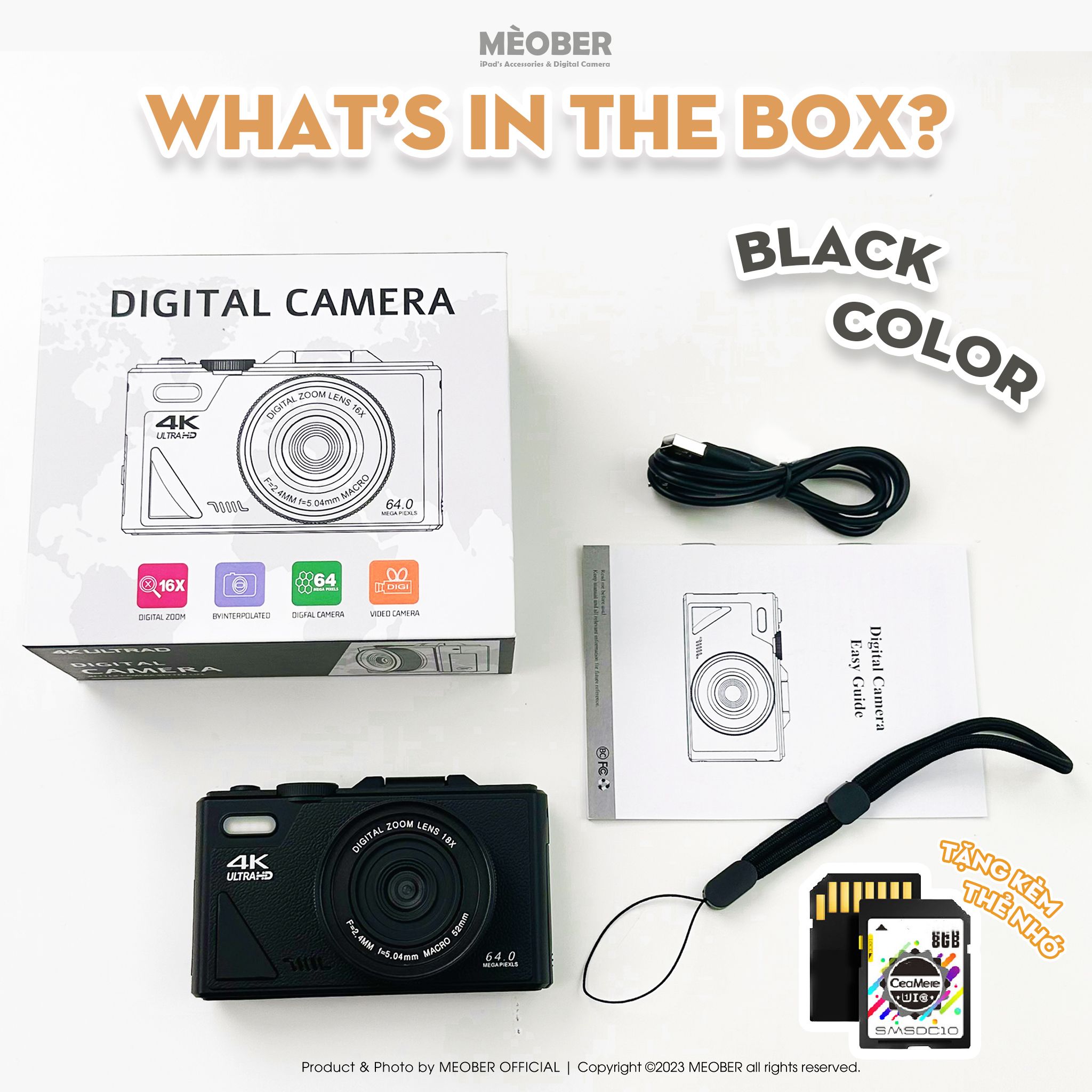  [Tặng thẻ nhớ] Máy Chụp Hình Digital MX10 UltraHD - Chụp giả lập màu phim 64MP, quay video 4K, màn hình lật, tích hợp Wi-Fi by MèoBer 
