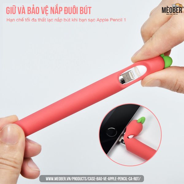  Case bảo vệ Apple Pencil thế hệ 1 và 2, chất liệu silicon cao cấp, ốp cover Apple Pencil Cà Rốt (3 màu) 
