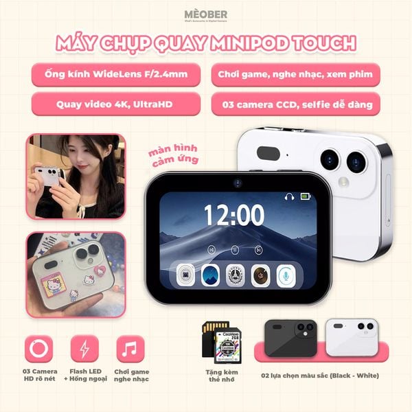  [Tặng thẻ nhớ] Máy Chụp Quay MiniPod Touch Camera - Giải trí đa phương tiện, chơi game xem phim, thiết kế nhỏ gọn 3 camera by MèoBer 