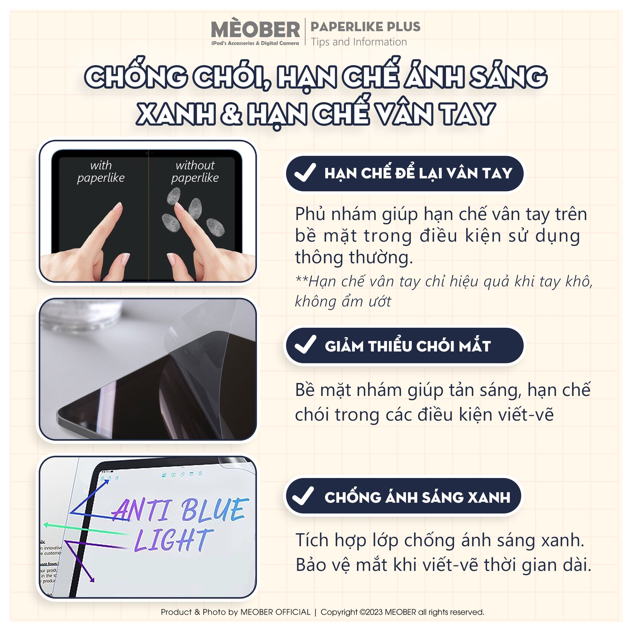  [Paperlike Plus] Dán màn hình iPad Paperlike by MèoBer chuyên dụng, viết vẽ như trên giấy, chống chói, vân tay dành cho iPad 