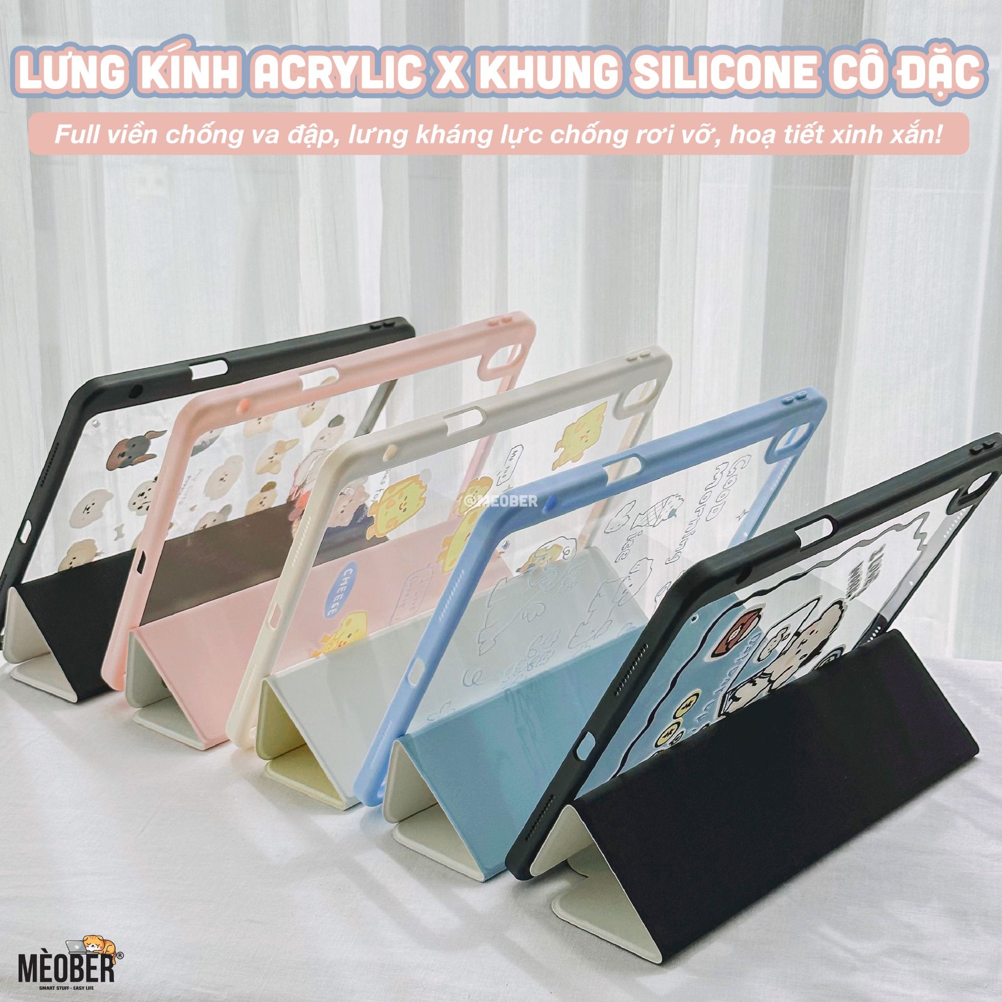  [Premium] Bao da cover iPad Cute Acrylic, phối màu pastel, in 3D hoạ tiết nổi & chống ố Cover iPad Gen 7 8 9, Air 4 5 6, Pro 11 12.9 