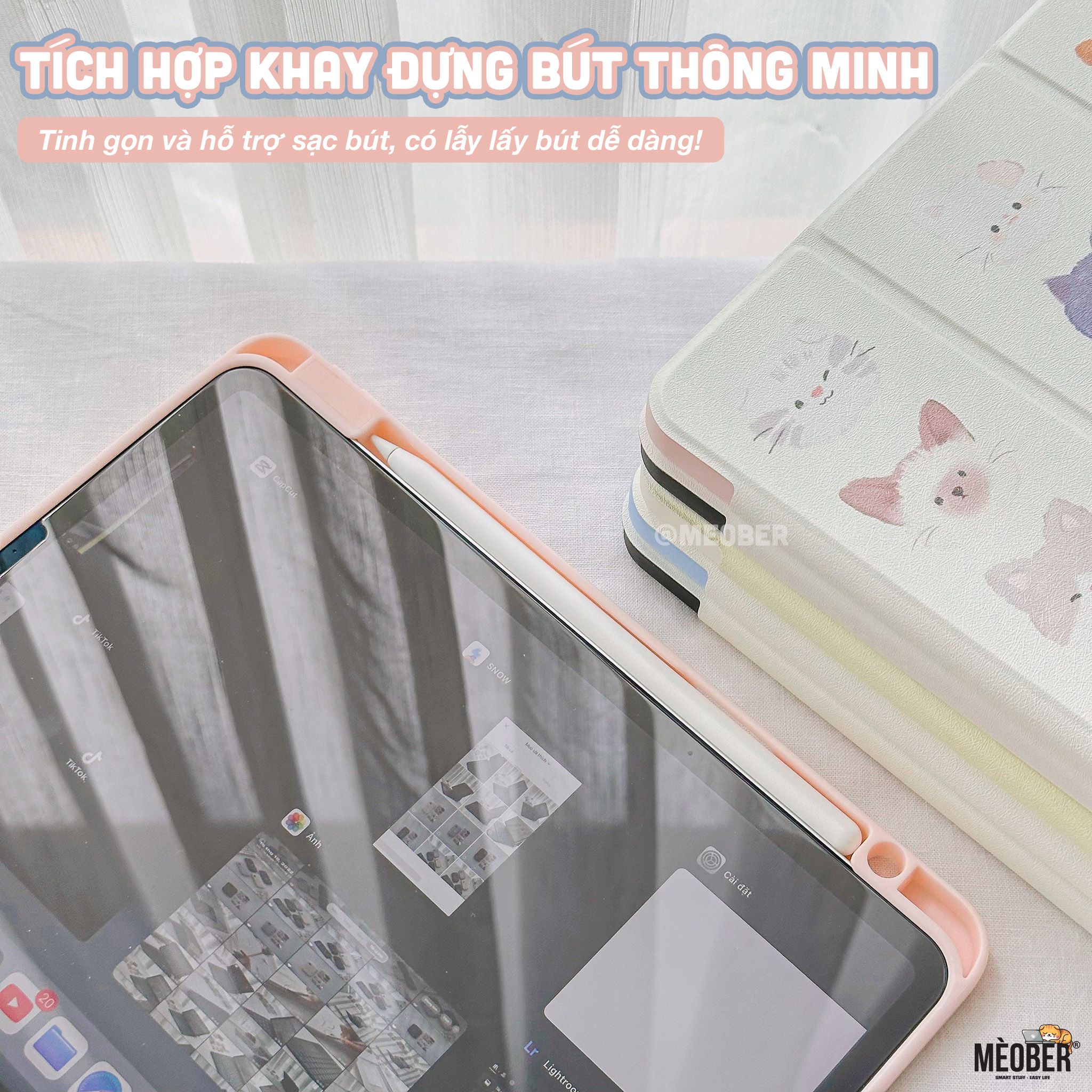  [Premium] Bao da cover iPad Cute Acrylic, phối màu pastel, in 3D hoạ tiết nổi & chống ố Cover iPad Gen 7 8 9, Air 4 5 6, Pro 11 12.9 