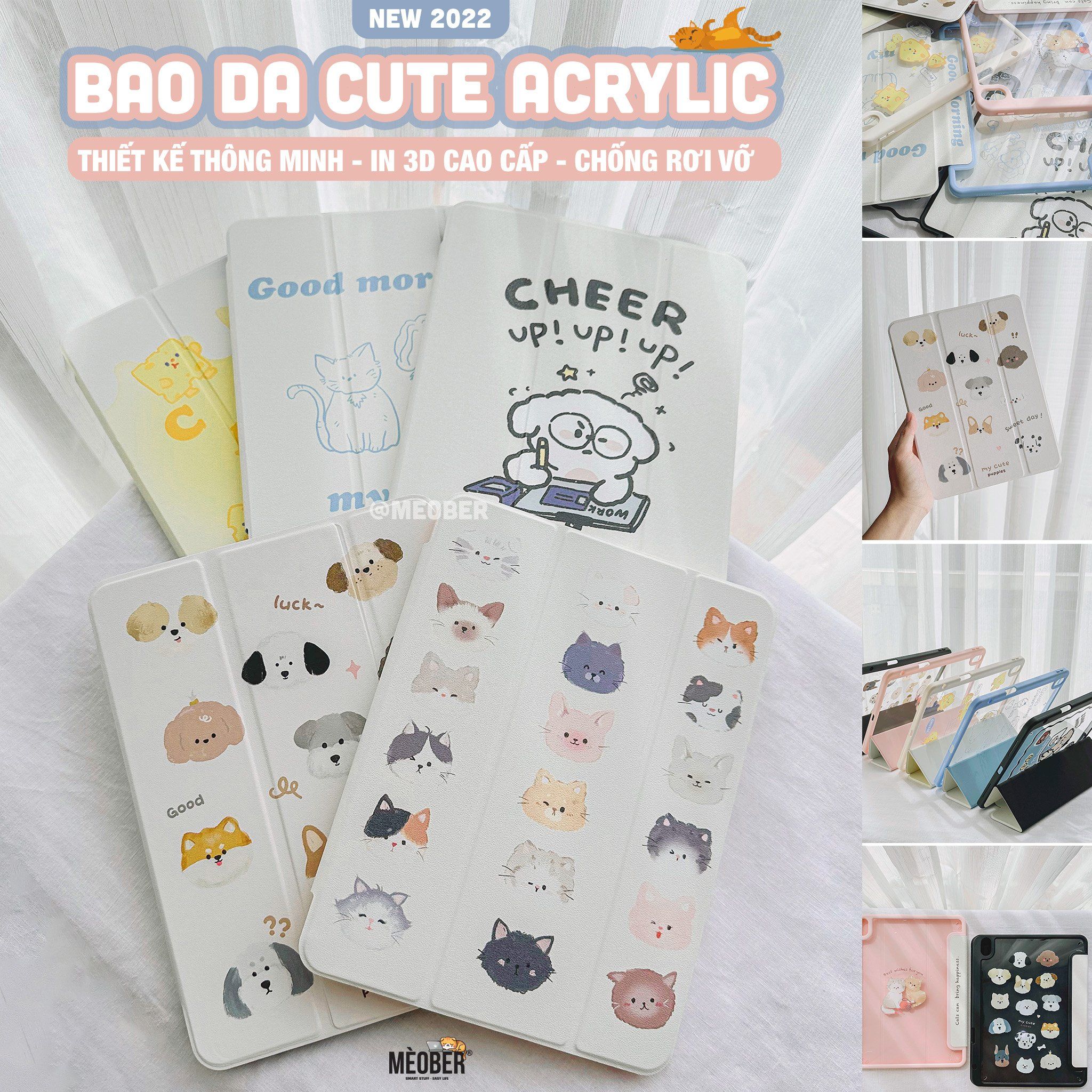  [Premium] Bao da cover iPad Cute Acrylic, phối màu pastel, in 3D hoạ tiết nổi & chống ố Cover iPad Gen 7 8 9, Air 4 5, Pro 11 12.9 