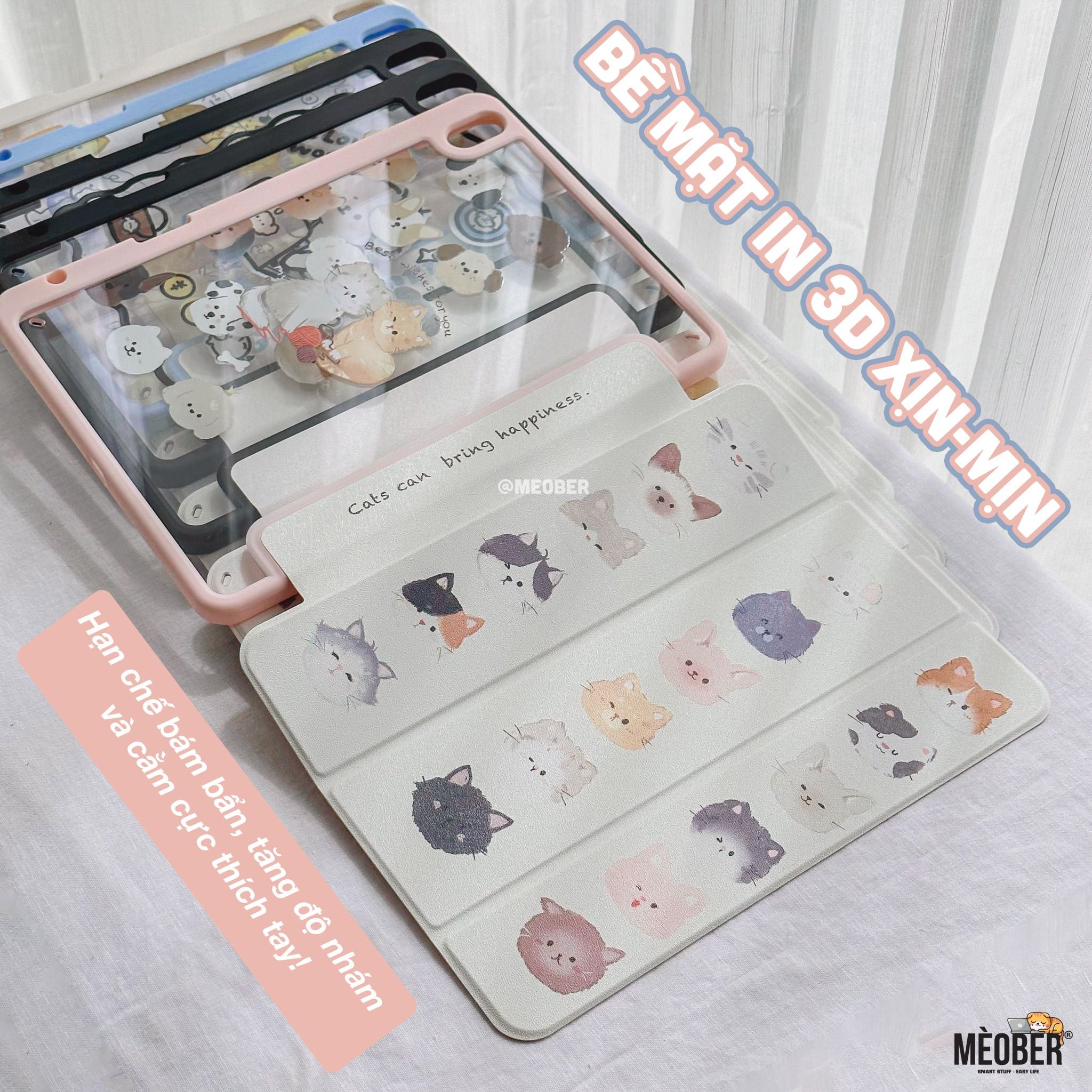  [Premium] Bao da cover iPad Cute Acrylic, phối màu pastel, in 3D hoạ tiết nổi & chống ố Cover iPad Gen 7 8 9, Air 4 5 6, Pro 11 12.9 