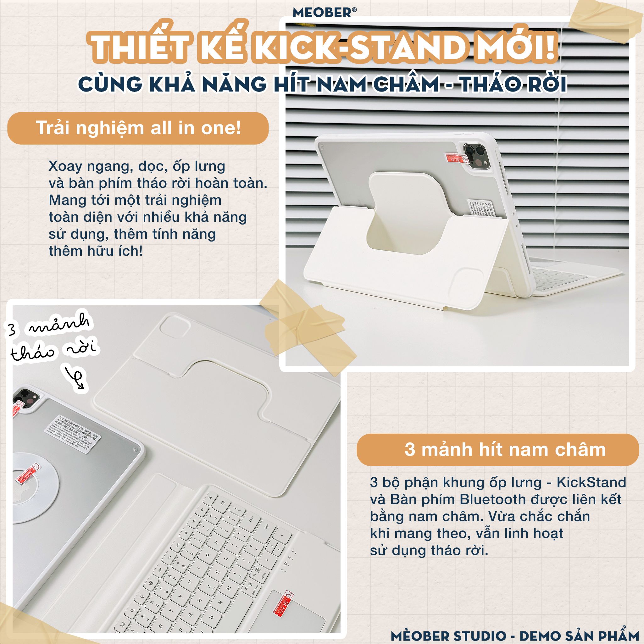  [Premium] Bao da iPad Kèm Bàn Phím Smart Keyboard tháo rời, xoay dọc dành cho Gen 7/8/9/10/11, Air 4/5/6/7, Pro11M1 M2 by Meober 