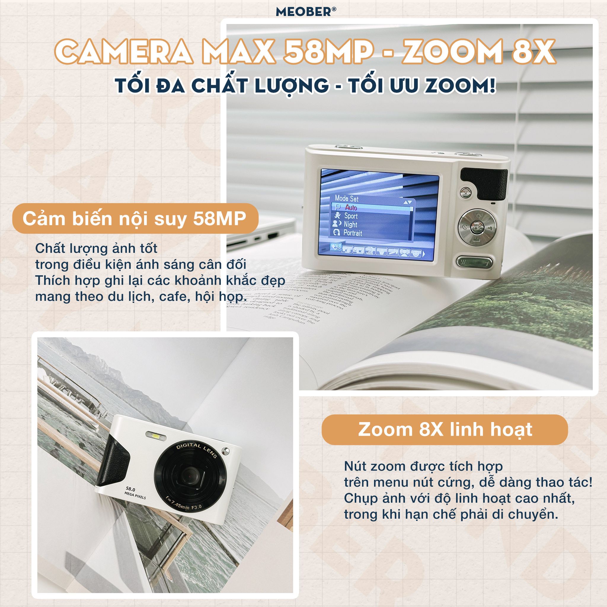  [Tặng thẻ nhớ] Máy ảnh kĩ thuật số digital mini camera v3 - quay, chụp 58MP, siêu mỏng nhỏ gọn by MèoBer 