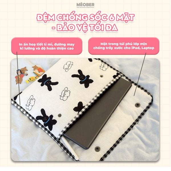  Túi chống sốc Bunny Bag cho iPad & Laptop - Thiết kế tối giản, hoạ tiết thỏ dễ thương, lót đệm êm ái bảo vệ tối đa by MèoBer 