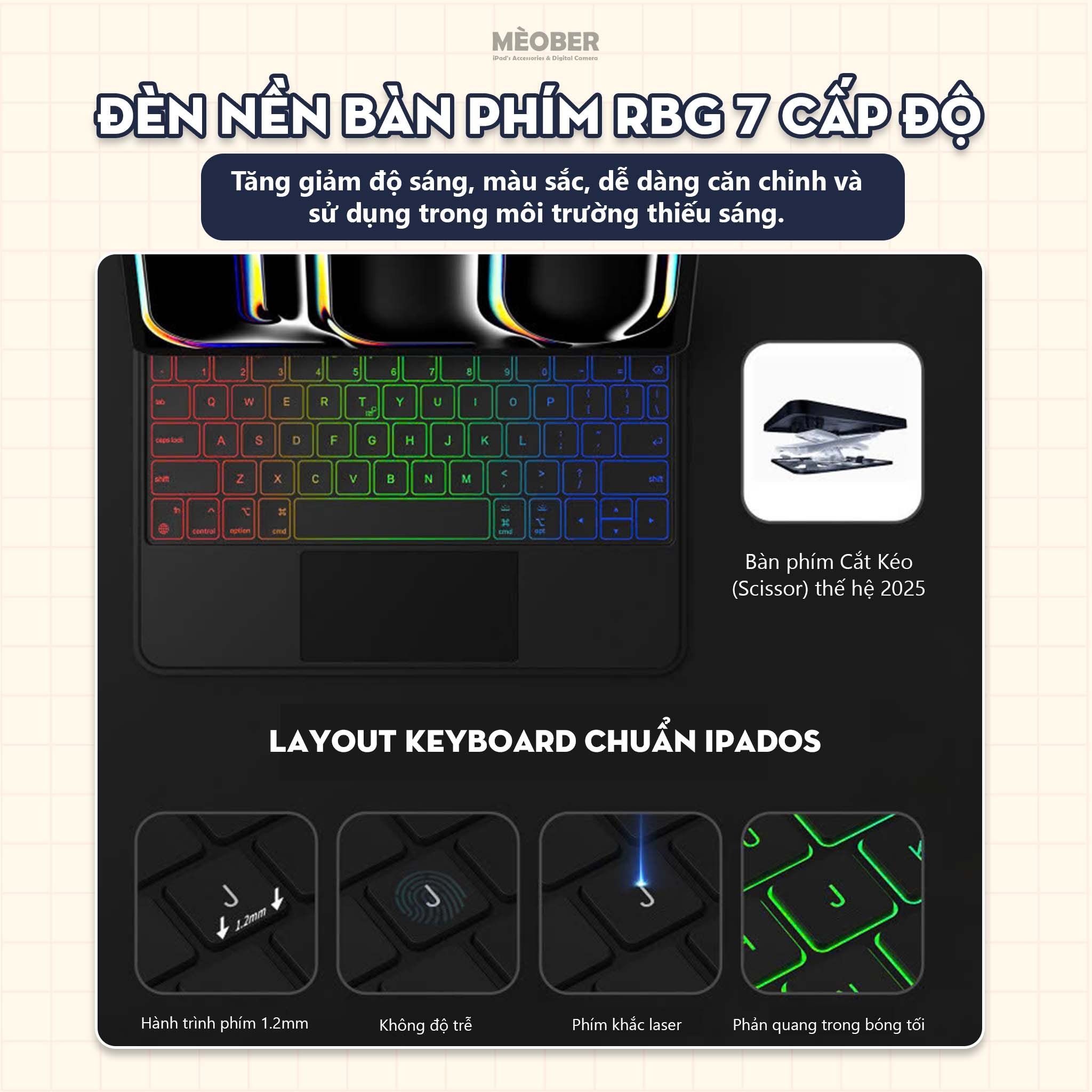  [2025] Bao Da Kèm Bàn Phím Magic Pro Keyboard cho iPad by MèoBer dành cho iPad Pro 11, Pro 12,9inch, M1 M2 M4 