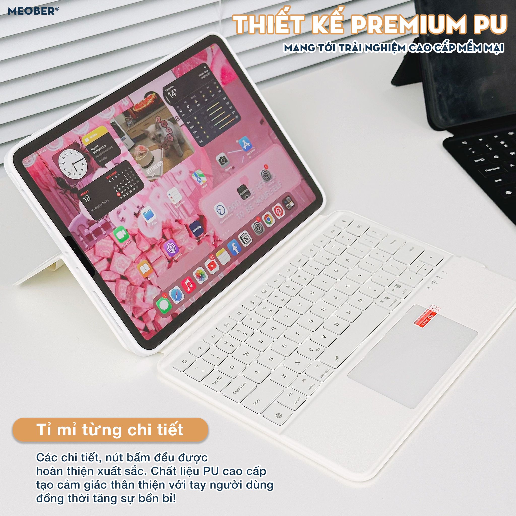  [Premium] Bao da iPad Kèm Bàn Phím Smart Keyboard tháo rời, xoay dọc dành cho Gen 7/8/9/10/11, Air 4/5/6/7, Pro11M1 M2 by Meober 