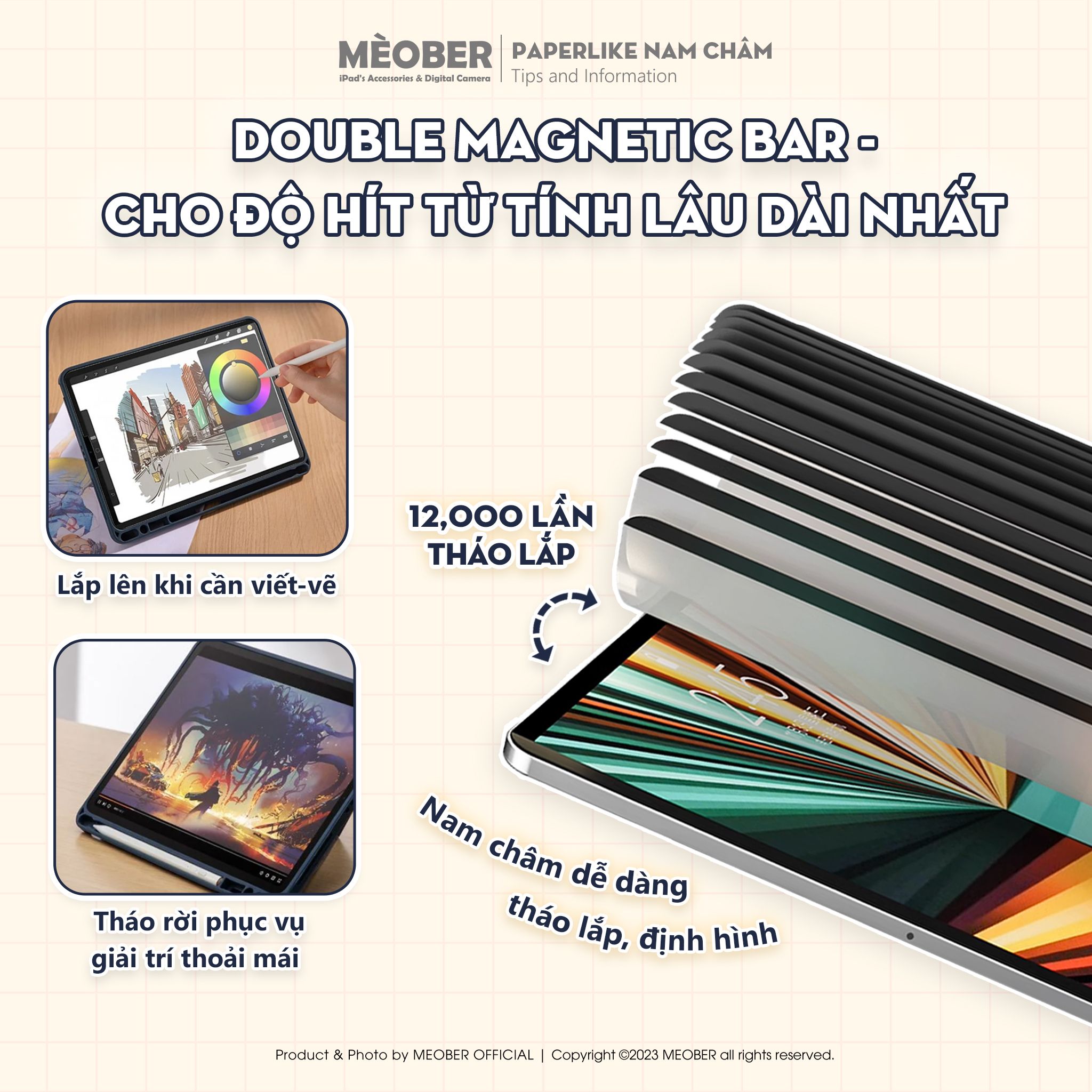  [Made in Japan] Dán màn hình iPad Paperlike Nam Châm - Chống vân tay, chống chói và ánh sáng xanh, hỗ trợ tháo rời dễ dàng cho iPad 