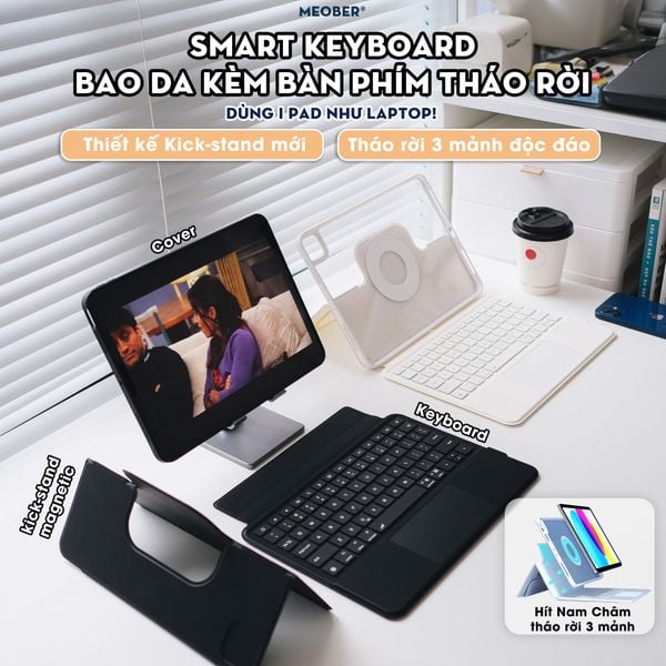  [Premium] Bao da iPad Kèm Bàn Phím Smart Keyboard tháo rời, xoay dọc dành cho Gen 7/8/9/10/11, Air 4/5/6/7, Pro11M1 M2 by Meober 