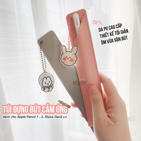  Túi đựng bút cảm ứng dành cho Apple Pencil 1 & 2, Stylus Gen2 - Chất liệu da PU Cao cấp, Tặng kèm keychain cute 
