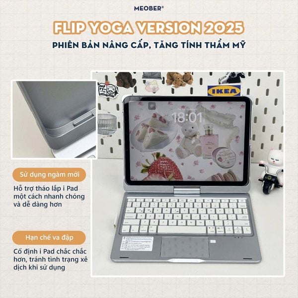  [Premium] Case iPad Kèm Bàn Phím Flip Yoga bản lề Xoay Gập 360 dành Gen 7 8 9, Air 4 5, Pro 11 12.9 2020 M1 M2 by MeoBer 