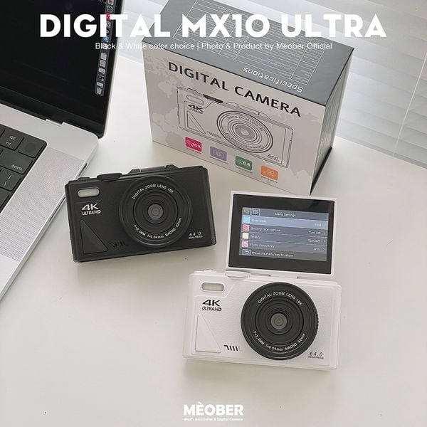  [Tặng thẻ nhớ] Máy Chụp Hình Digital MX10 UltraHD - Chụp giả lập màu phim 64MP, quay video 4K, màn hình lật, tích hợp Wi-Fi by MèoBer 