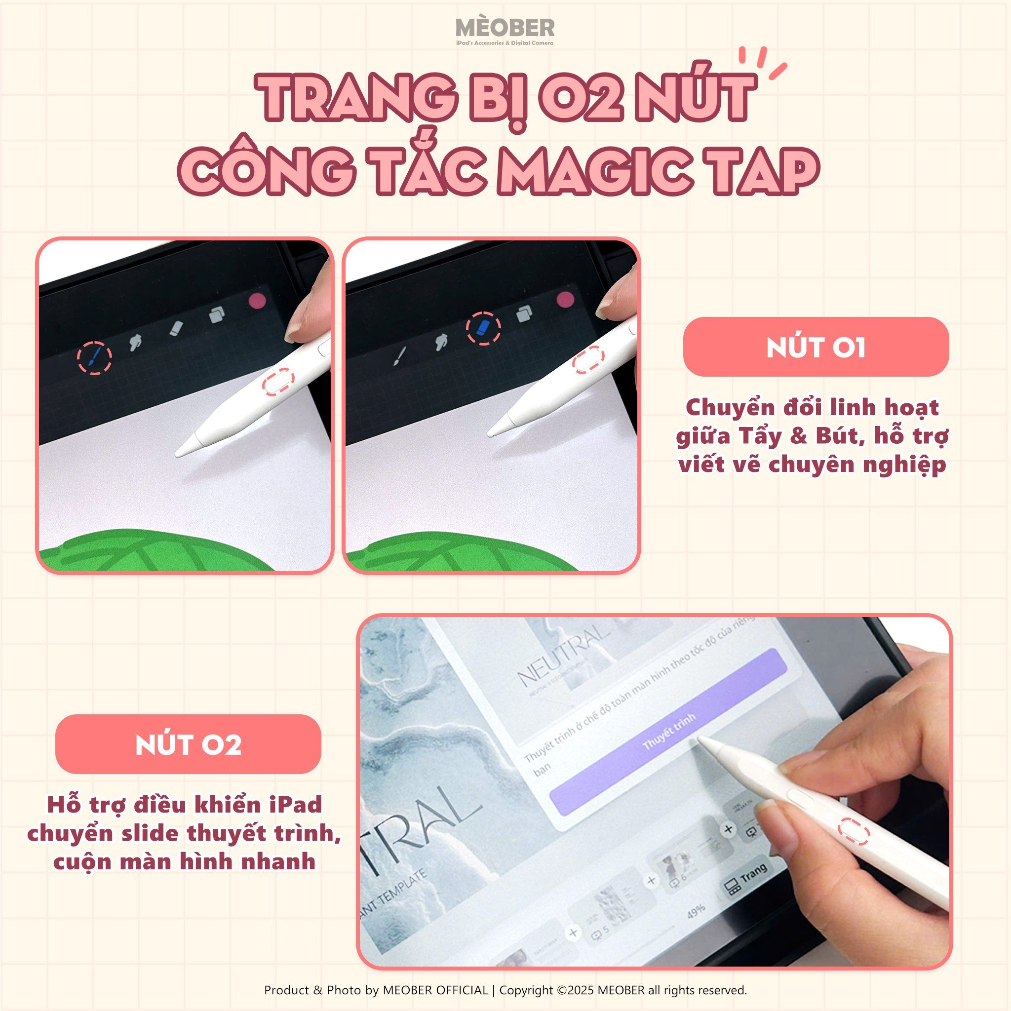  [Bản 2025] Bút cảm ứng Pencil2 Pro Signature cho iPad Pro 11 129 M1 M2 M3 M4 Air 4 5 6 Mini 7 Gen 8 9 10 11 by MèoBer 