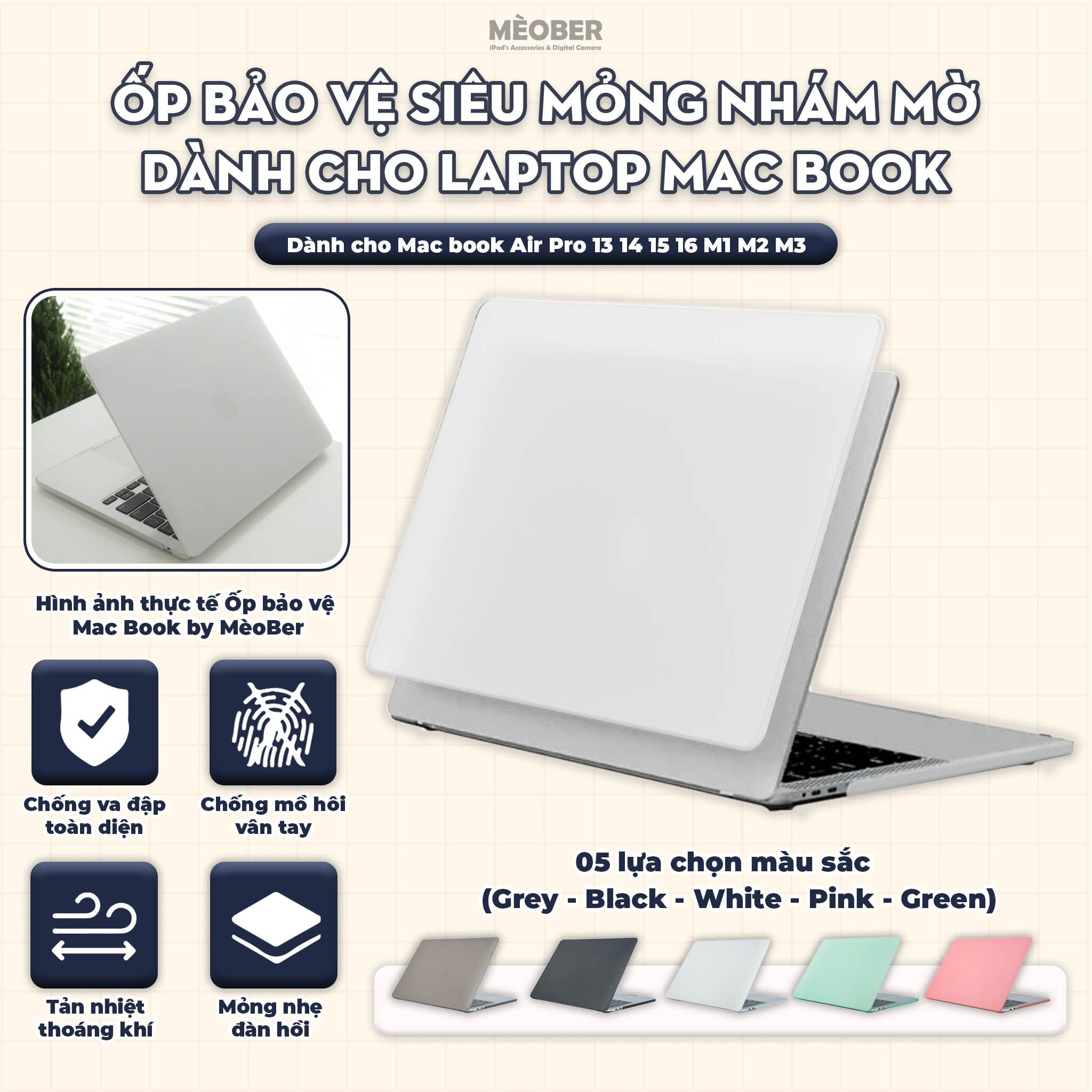 [Matte MacCover] Ốp bảo vệ siêu mỏng nhám mờ dành cho laptop Macbook Air  Pro 13 14 15 16 M1 M2 M3 by MèoBer