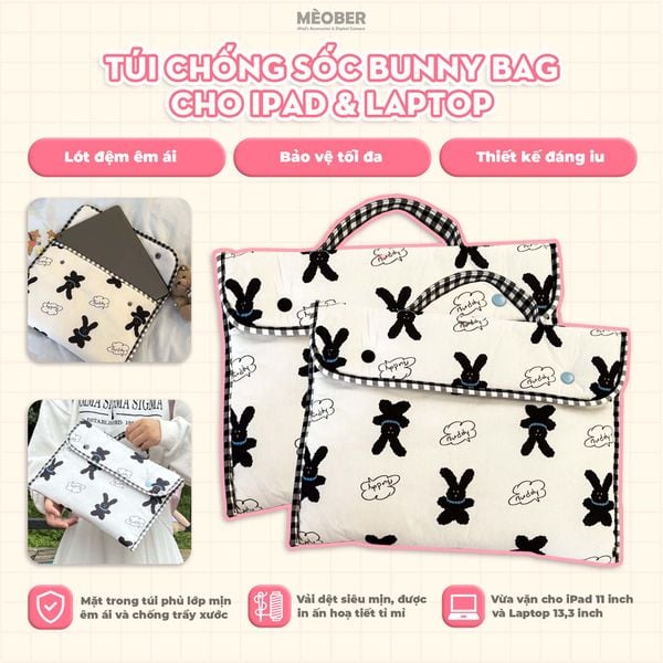  Túi chống sốc Bunny Bag cho iPad & Laptop - Thiết kế tối giản, hoạ tiết thỏ dễ thương, lót đệm êm ái bảo vệ tối đa by MèoBer 