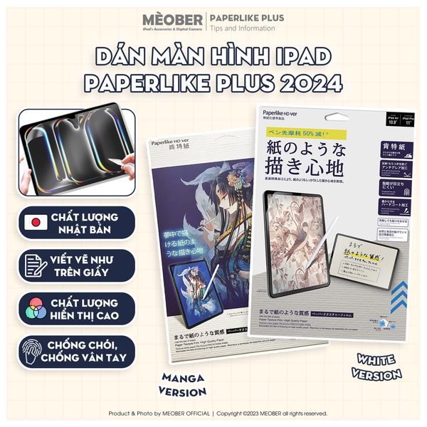  [Paperlike Plus] Dán màn hình iPad Paperlike by MèoBer chuyên dụng, viết vẽ như trên giấy, chống chói, vân tay dành cho iPad 