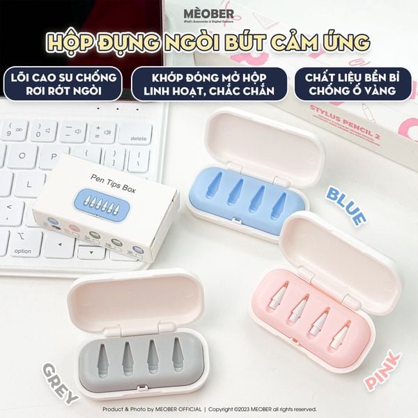  Hộp đựng ngòi bút cảm ứng thiết kế tối giản, lõi cao su chống rơi rớt màu pastel, chất liệu vỏ ABS by MèoBer 