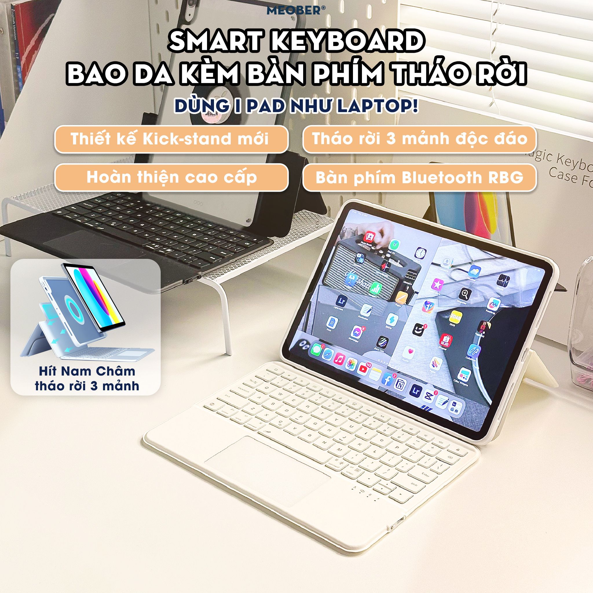  Bao Da Kèm Bàn Phím Wireless Magic Keyboard cho iPad Air 4 5, Pro 11 12.9 2020 M1 M2 