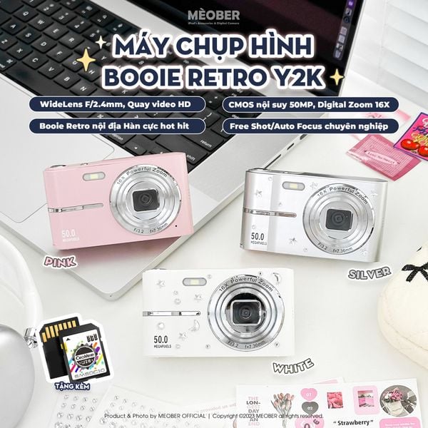  [Tặng thẻ nhớ] Máy ảnh kĩ thuật số digital Booie Retro Y2K Korea Camera - quay, chụp 50MP, siêu gọn by MèoBer 