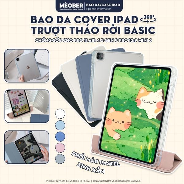  Bao da cover iPad Trượt Tháo Rời Basic, xoay 360, chống sốc cho Pro 11 Air 4 5 Gen 9 Pro 12.9 Mini 6 by MèoBer 