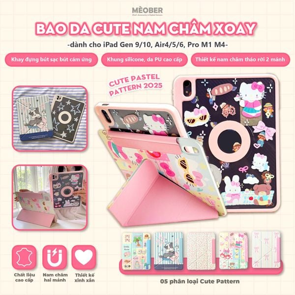  [New 2025] Bao da Cute Nam Châm Xoay x Origami dành cho iPad - Hỗ trợ tháo rời linh hoạt, siêu bảo vệ by MèoBer 