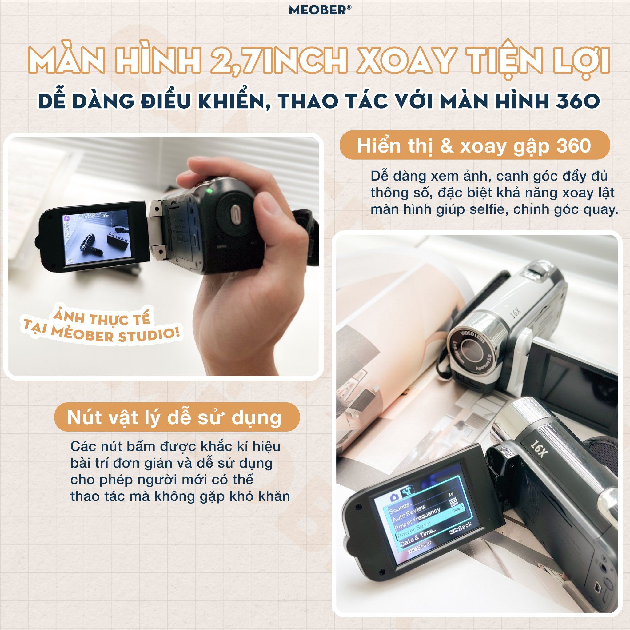  [Tặng thẻ nhớ] Máy quay số cầm tay digital handy camera - quay chụp kĩ thuật số VHS 48MP, màn hình lật phong cách Y2K 