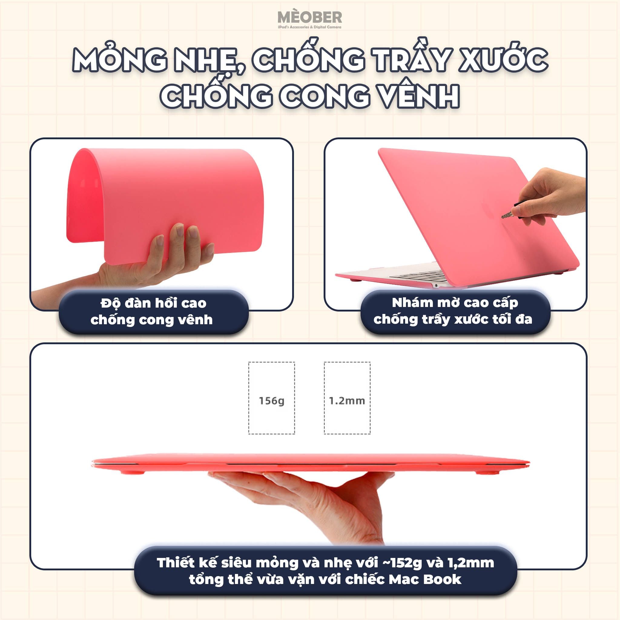  [Matte MacCover] Ốp bảo vệ siêu mỏng nhám mờ dành cho laptop Macbook Air Pro 13 14 15 16 M1 M2 M3 by MèoBer 