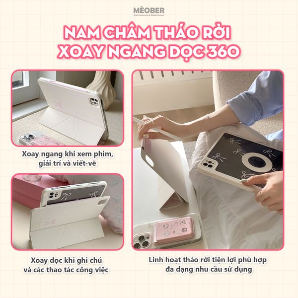  [New 2026] Bao da Cute Nam Châm Xoay x Origami dành cho iPad - Hỗ trợ tháo rời linh hoạt, siêu bảo vệ by MèoBer 