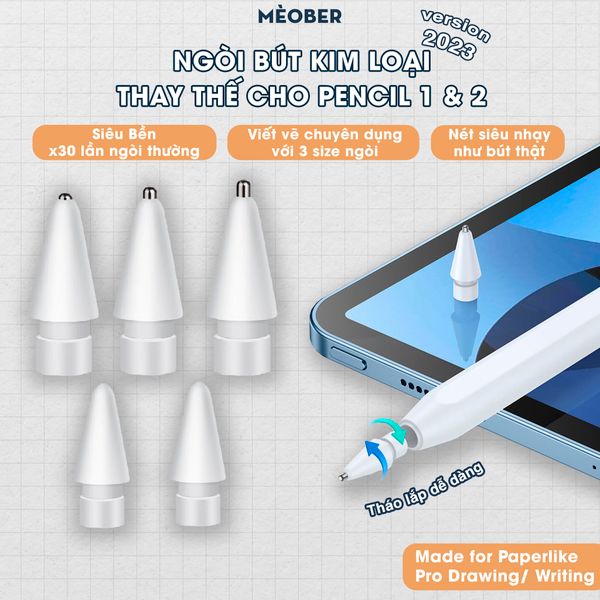  Ngòi bút kim loại Pro Metal thay thế Apple Pencil 1 2-Pen Pro, chuyên dùng với paperlike, chống mòn khi viết vẽ 