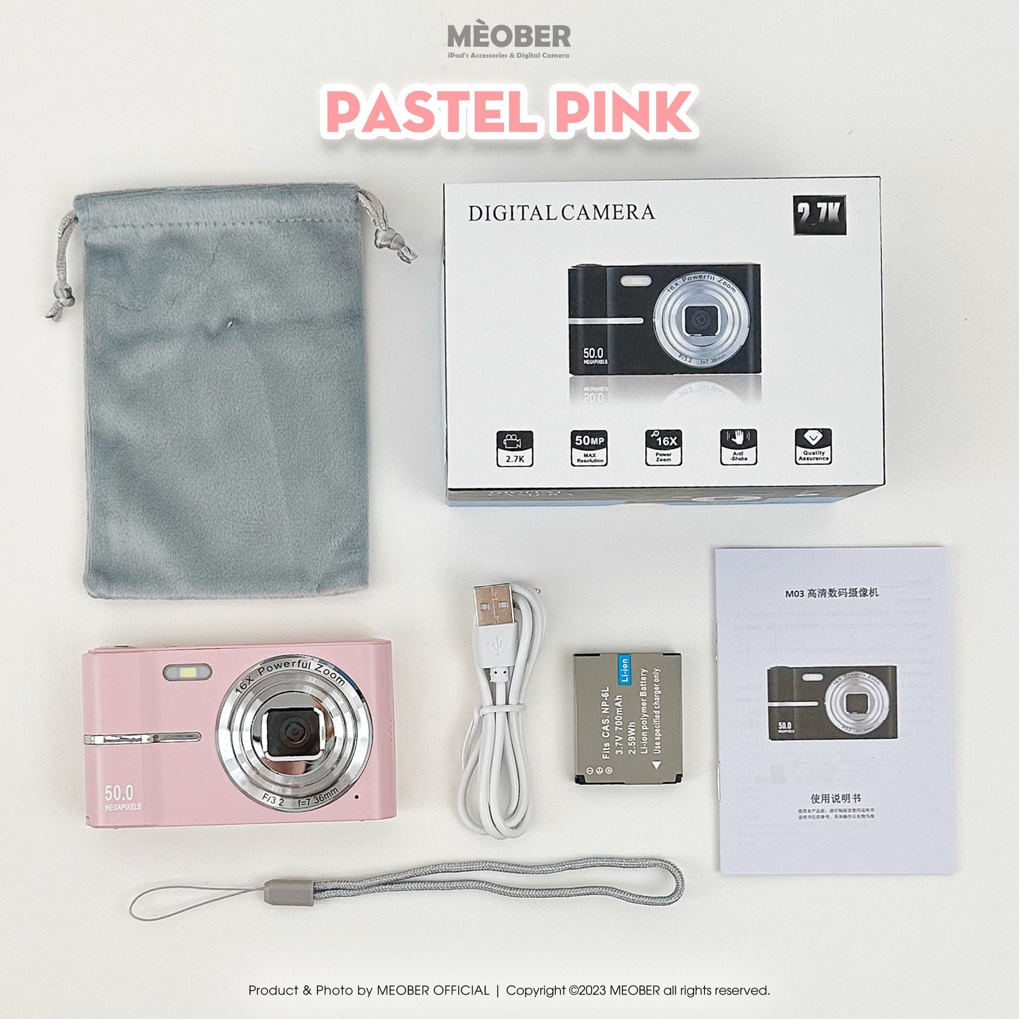  [Tặng thẻ nhớ] Máy ảnh kĩ thuật số digital Booie Retro Y2K Korea Camera - quay, chụp 50MP, siêu gọn by MèoBer 