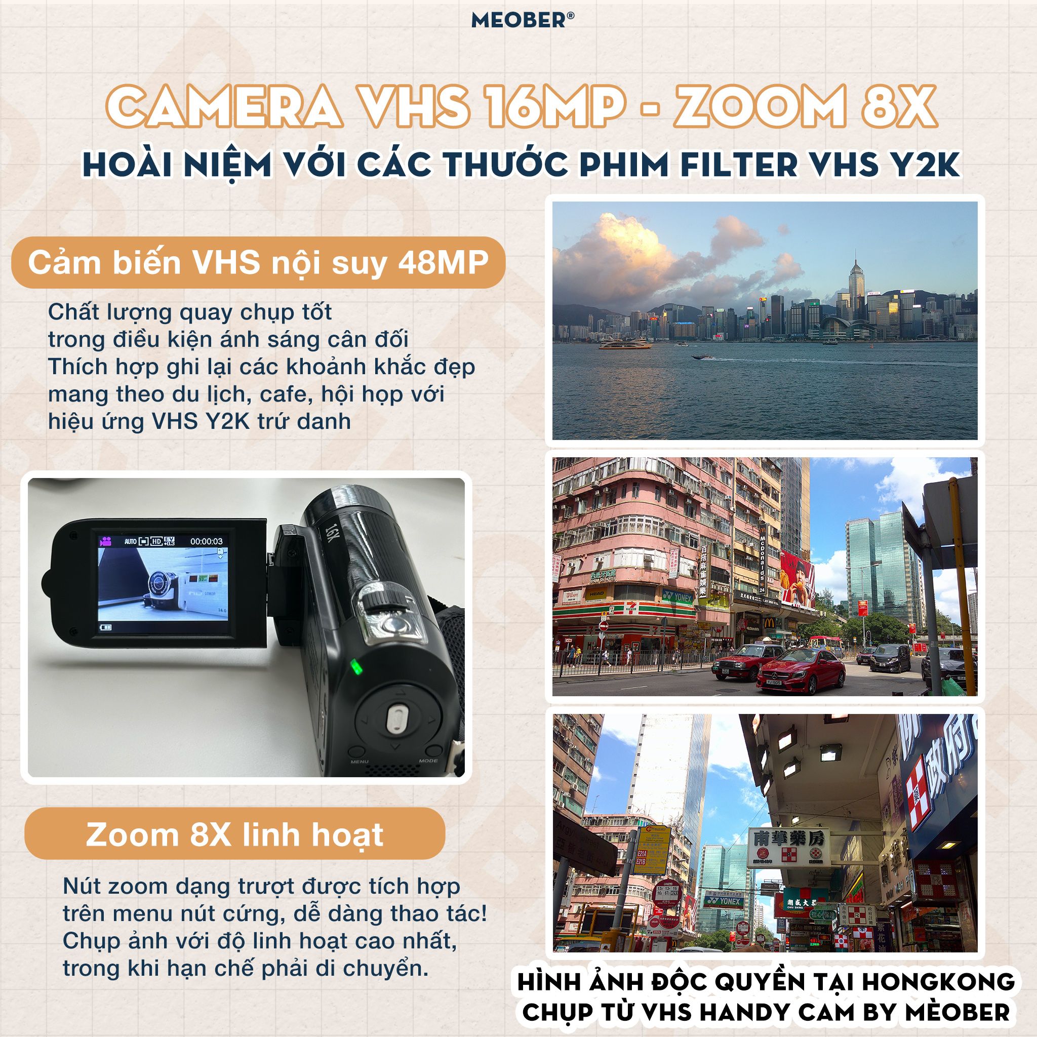  [Tặng thẻ nhớ] Máy quay số cầm tay digital handy camera - quay chụp kĩ thuật số VHS 48MP, màn hình lật phong cách Y2K 