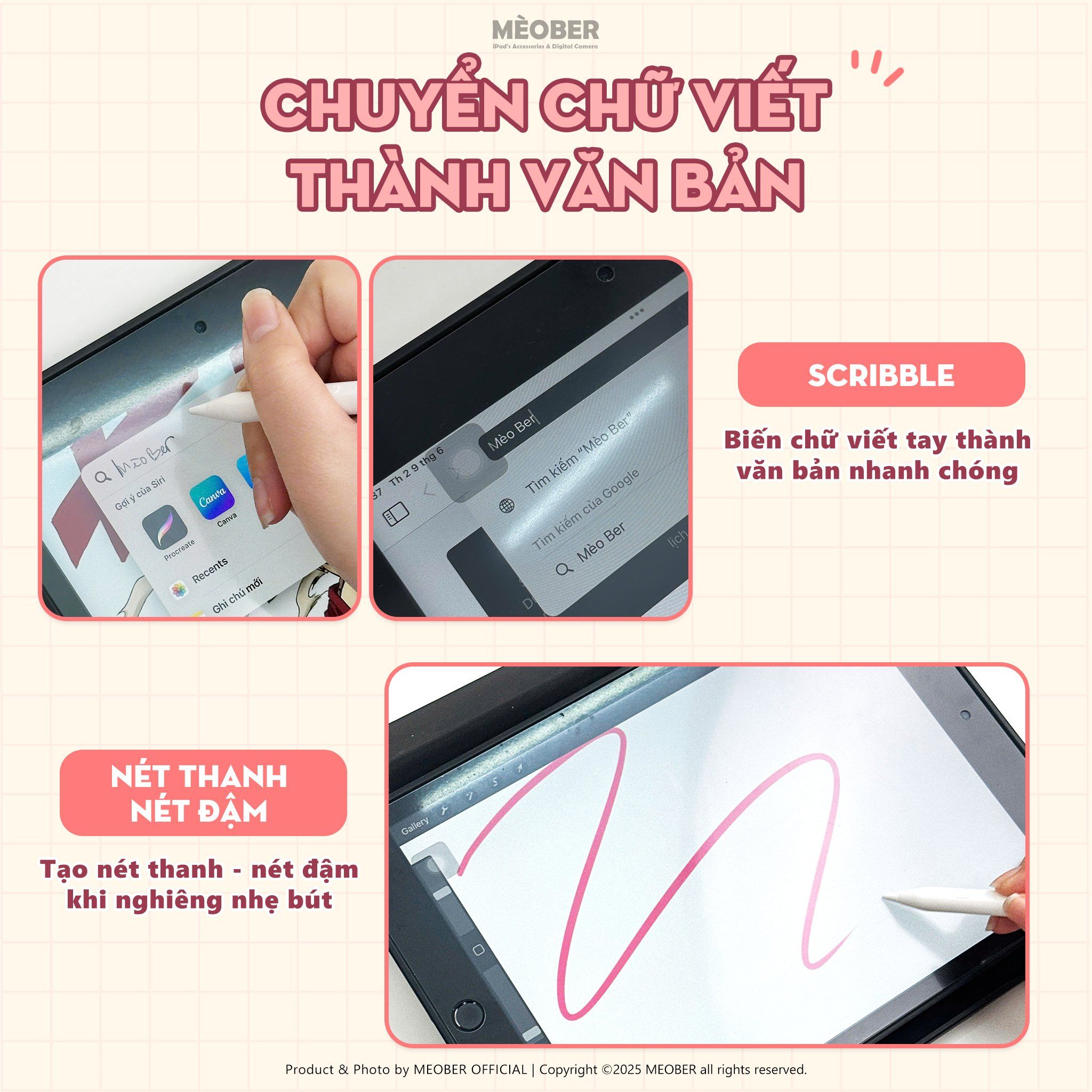  [Bản 2025] Bút cảm ứng Pencil2 Pro Signature cho iPad Pro 11 129 M1 M2 M3 M4 Air 4 5 6 Mini 7 Gen 8 9 10 11 by MèoBer 