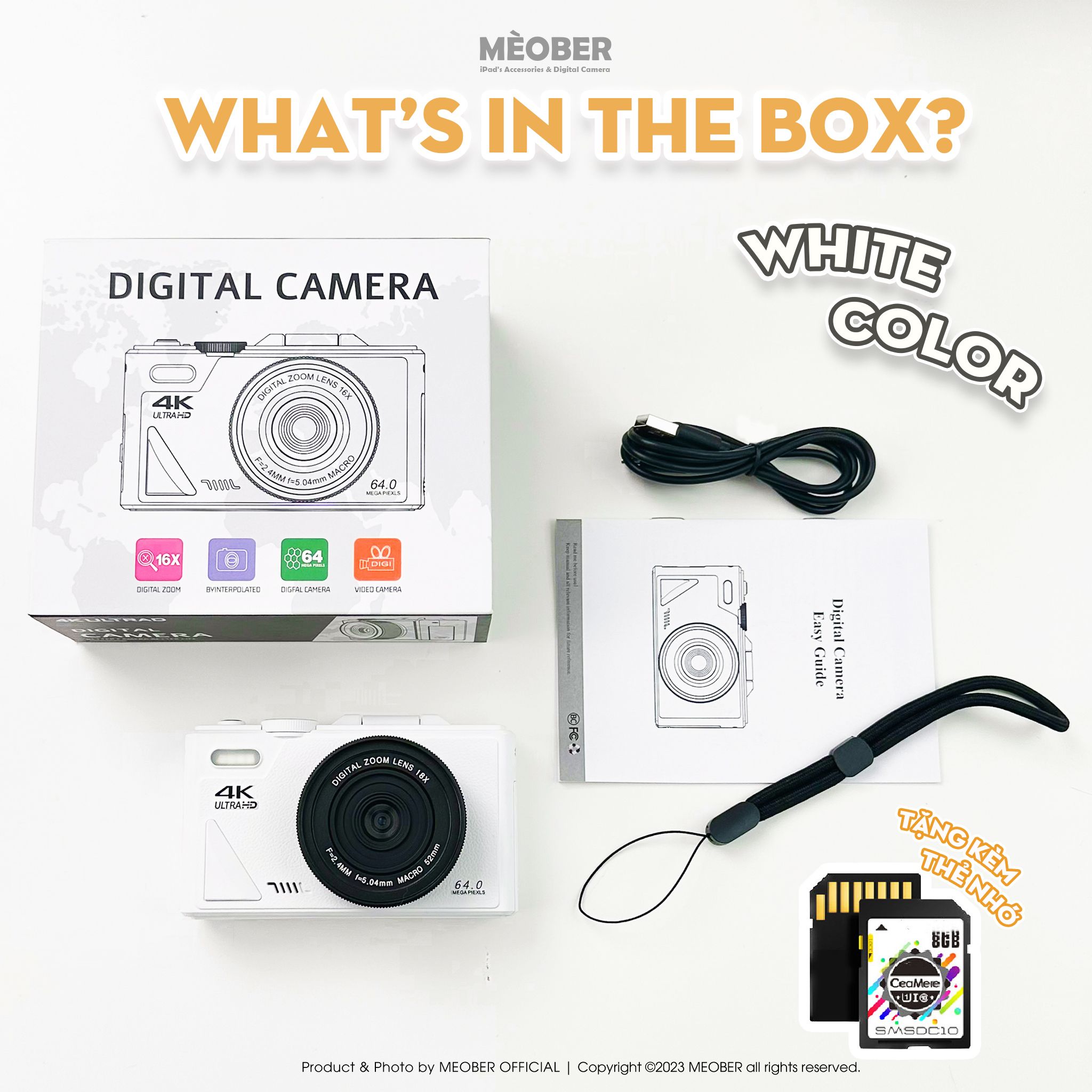  [Tặng thẻ nhớ] Máy Chụp Hình Digital MX10 UltraHD - Chụp giả lập màu phim 64MP, quay video 4K, màn hình lật, tích hợp Wi-Fi by MèoBer 