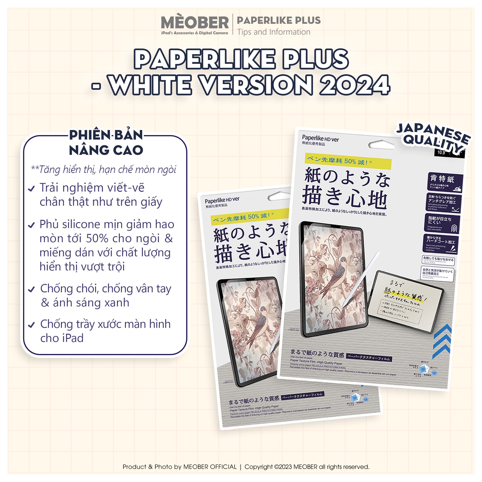  [Paperlike Plus] Dán màn hình iPad Paperlike by MèoBer chuyên dụng, viết vẽ như trên giấy, chống chói, vân tay dành cho iPad 