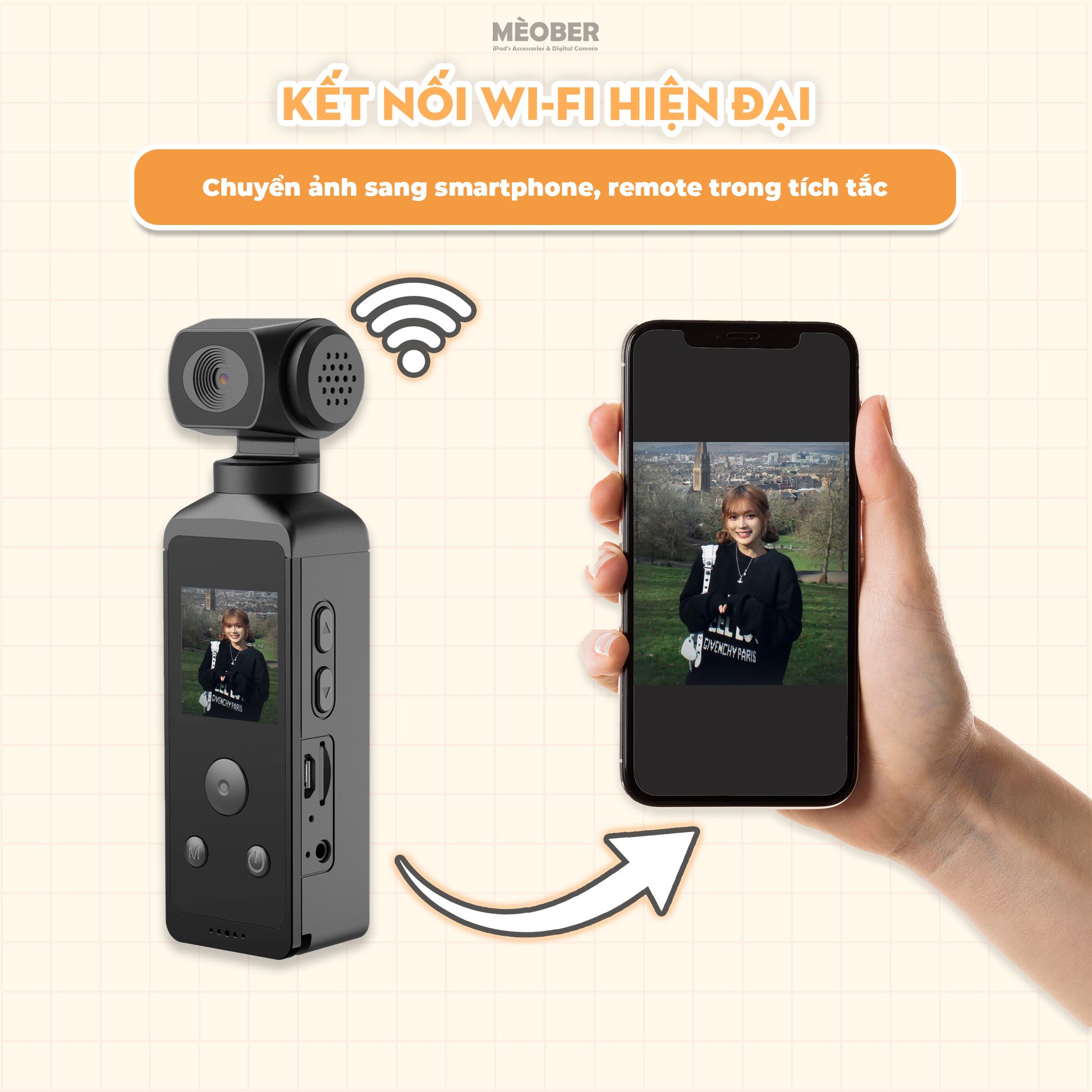  [Tặng thẻ nhớ] Máy Quay Chụp Cầm Tay Digital Pocket Mini Camera - quay vlog 4K video, chụp ảnh 18MP, tích hợp Wi-Fi by MèoBer 