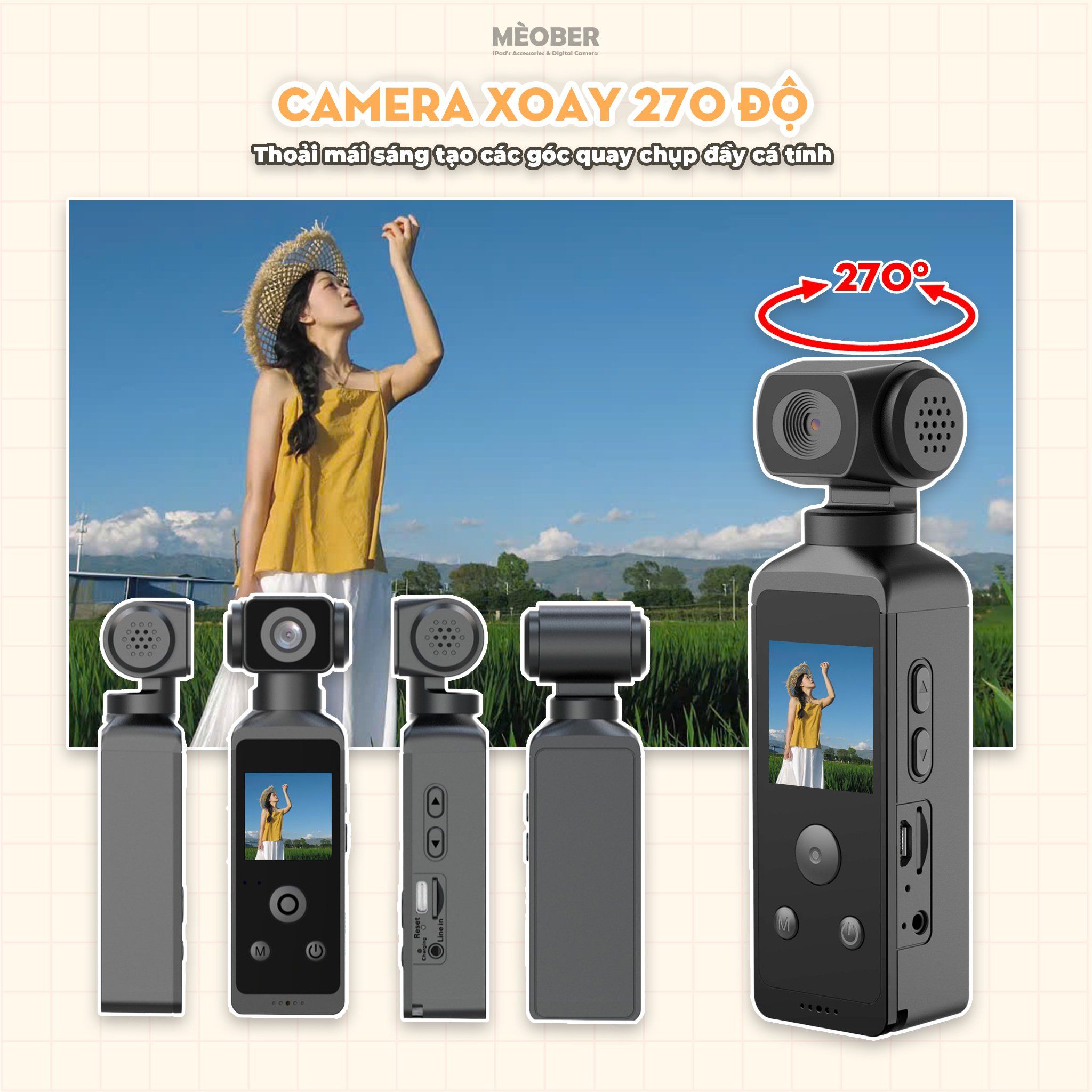  [Tặng thẻ nhớ] Máy Quay Chụp Cầm Tay Digital Pocket Mini Camera - quay vlog 4K video, chụp ảnh 18MP, tích hợp Wi-Fi by MèoBer 