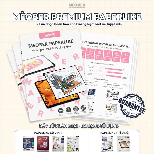  [Paperlike Plus] Dán màn hình iPad Paperlike by MèoBer chuyên dụng, viết vẽ như trên giấy, chống chói, vân tay dành cho iPad 